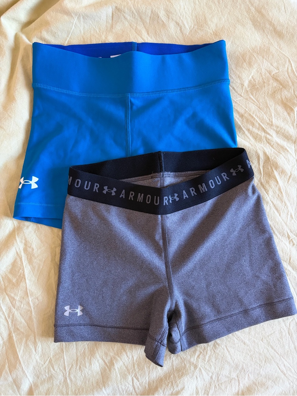 2 Pairs Under Armour Tight Active Spandex Shorts Blue Grey Black XS